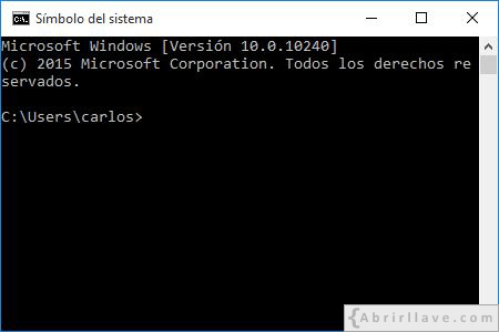 Ventana del Símbolo del sistema en Windows 10 - Ejemplo del tutorial de CMD de {Abrirllave.com