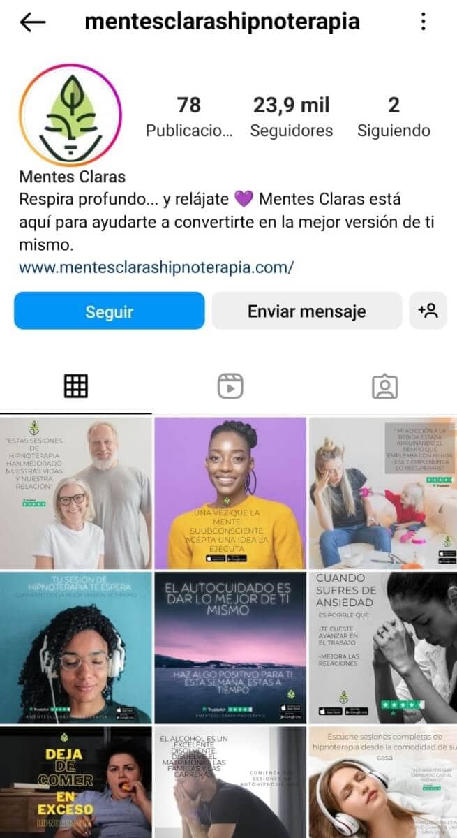 Cuenta de Instagram sobre hipnoterapia