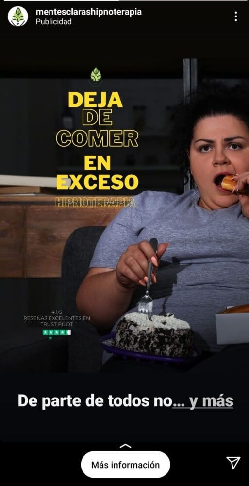 Stories de publicidad sobre hipnoterapia