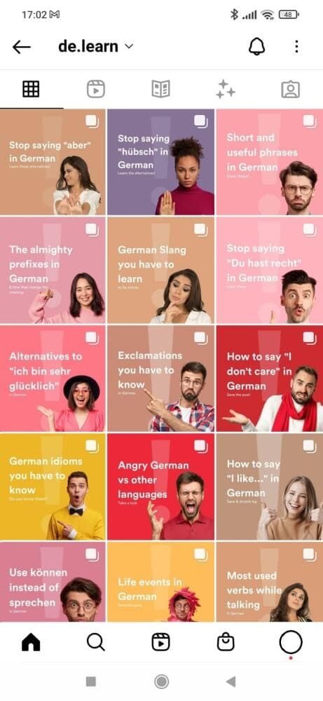 Feed de Instagram unificado en disposición y colores
