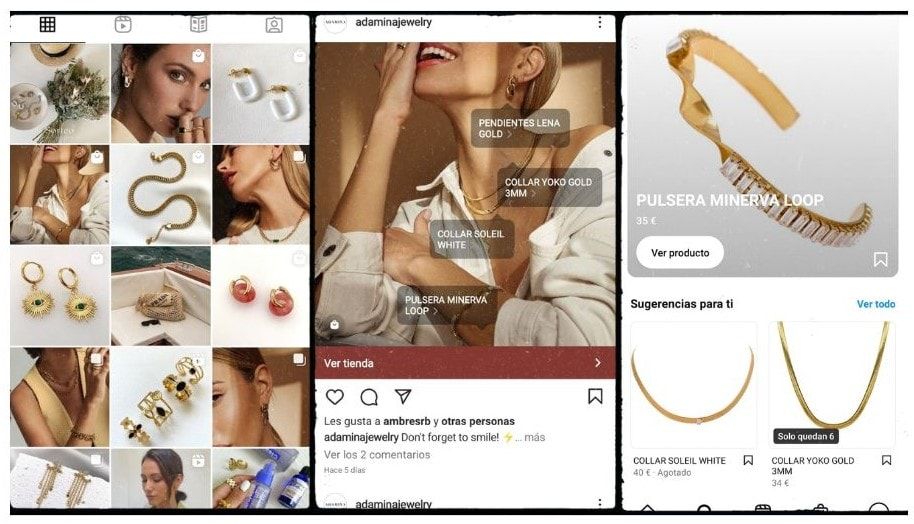 Varias imágenes de una tienda de joyas en Instagram