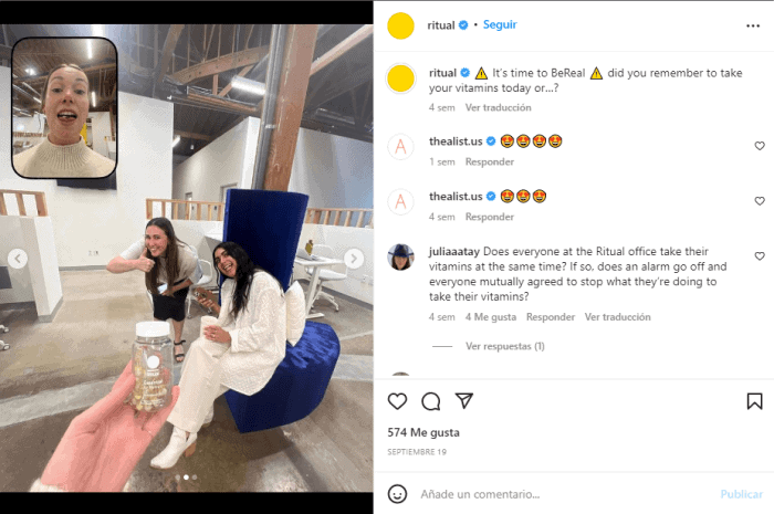 Publicación de Instagram sobre vitaminas para mujeres