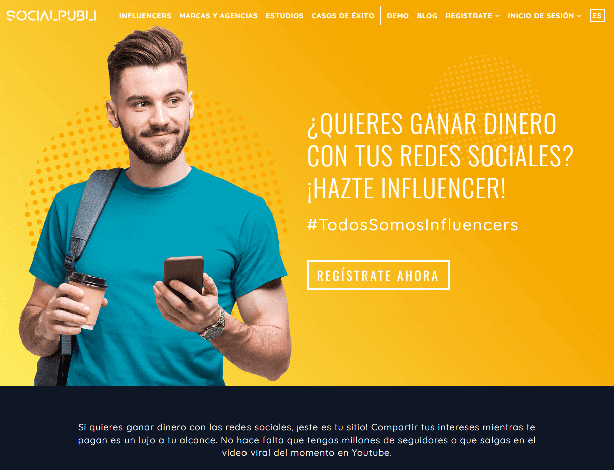 Página de inicio de la web SocialPubli